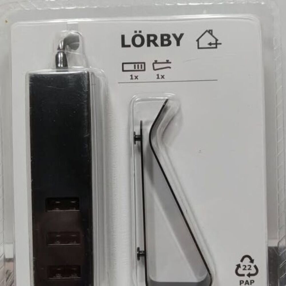 IKEA LÖRBY 3-Port USB Charger with Clamp Black